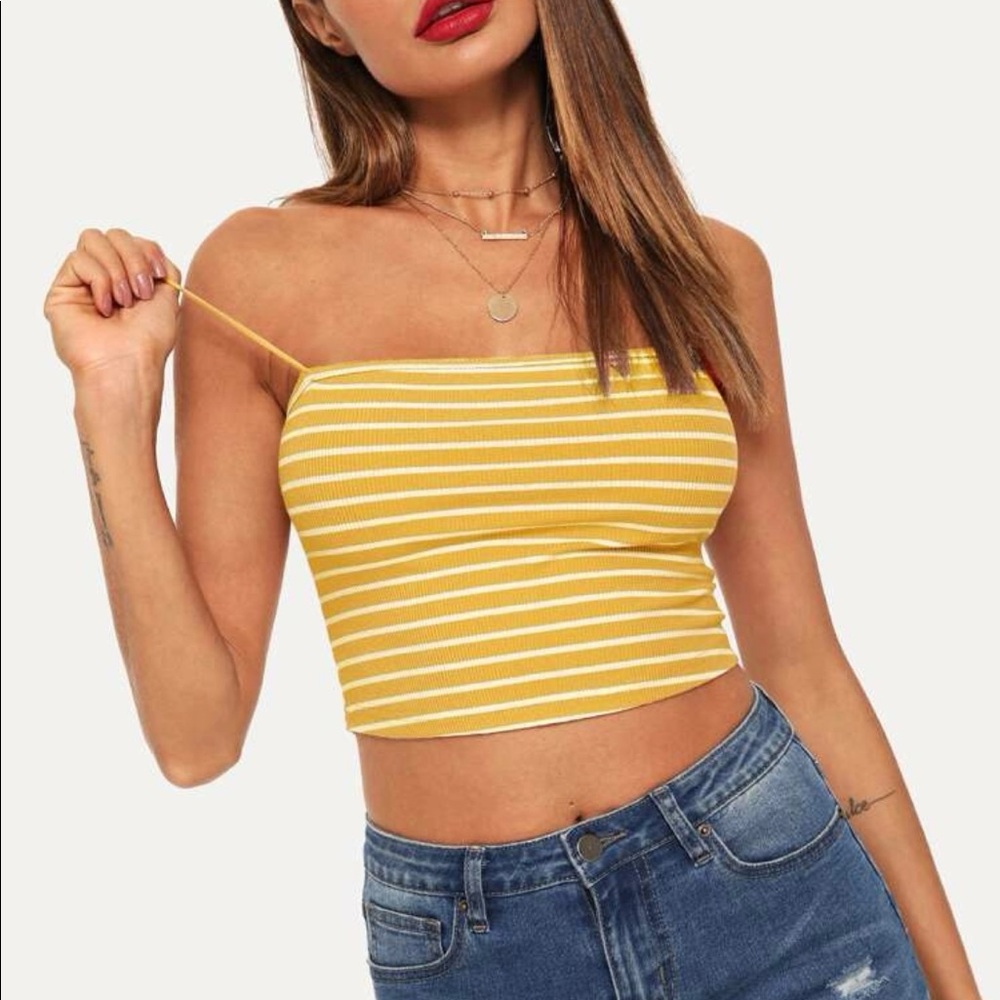 Shein Yellow Striped Crop Cami Top